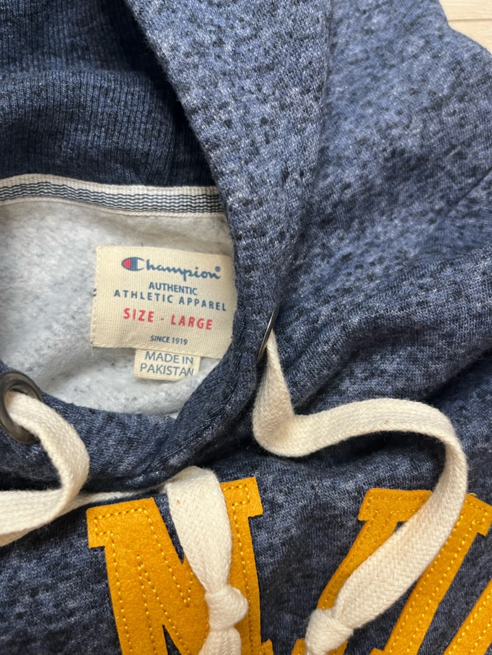 Champion Men's Navy Hoodie with Gold 'Champion N.Y.' Logo size large - Picture 6 of 6